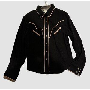 Vtg 90s Rough Rider Circle T Western Shirt Black Faux Suede Snap Front Size XL